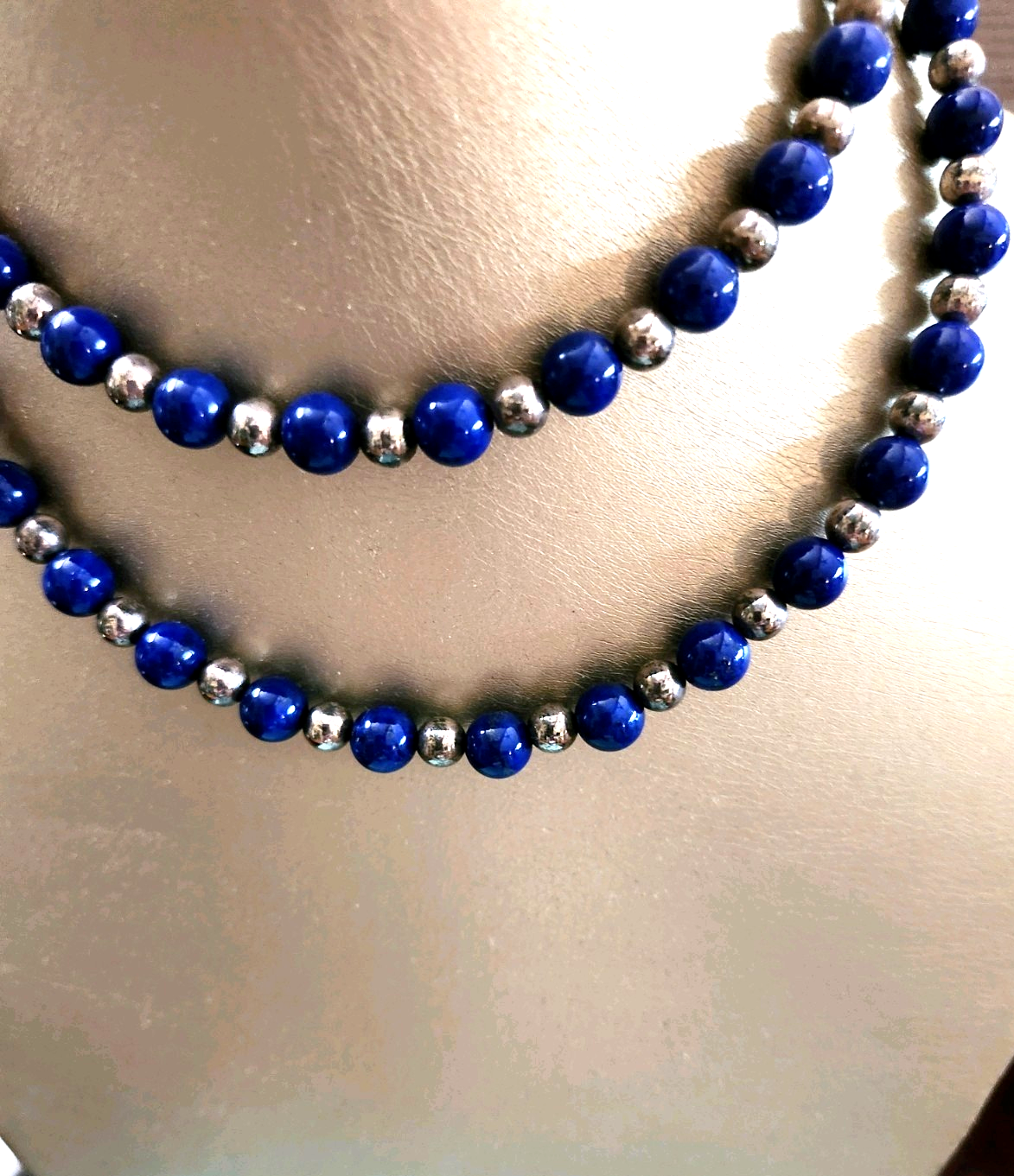 Tiffany & Co 29" Lapis Lazuli Round Bead Necklace Sterling Silver Rare Vintage