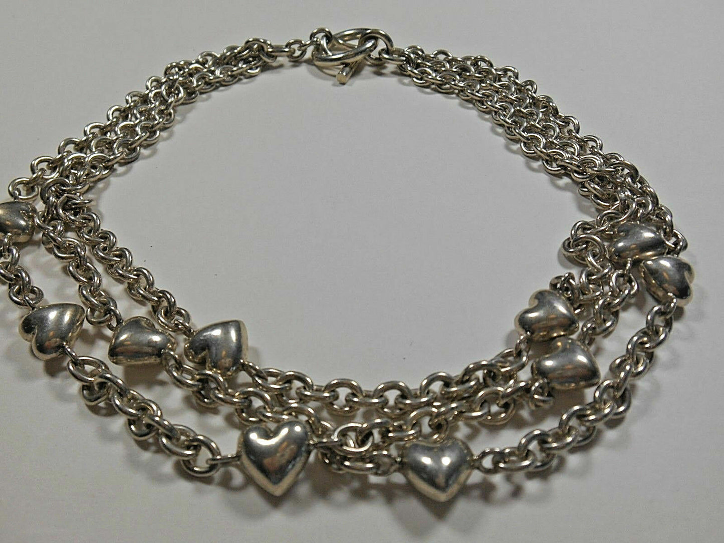TIFFANY & Co Puffed Heart Multi Strand Chain Toggle Clasp Necklace RARE