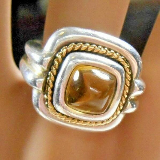 Tiffany &Co Sugarloaf Citrine Ring 18K 750 Yellow Gold & Sterling Silver Sz 3.75