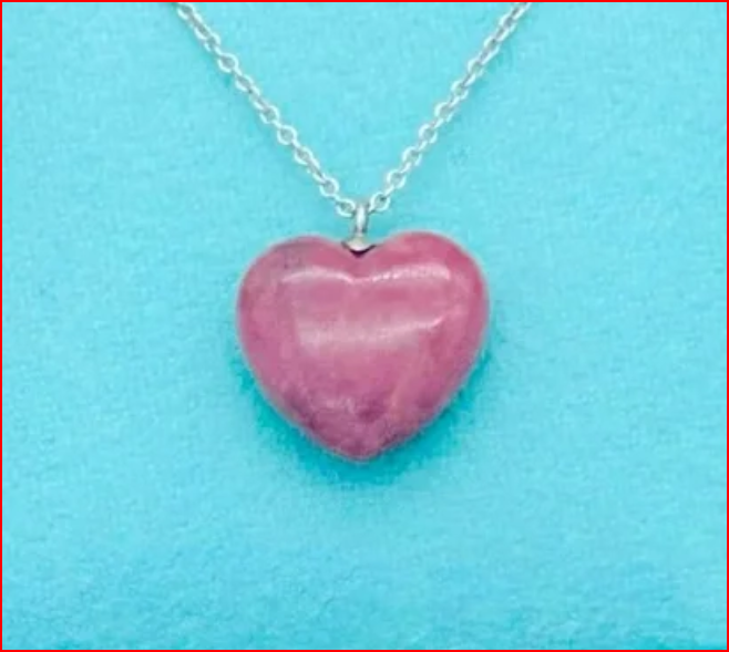 TIFFANY & CO. Heart Carved Pink Rhodonite Necklace & Dangle Earrings Set