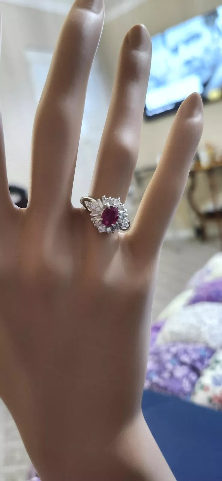 Stunning Ruby Ring 1.30ct G-H Diamond Engagement o Statement Ring 5.5 Size