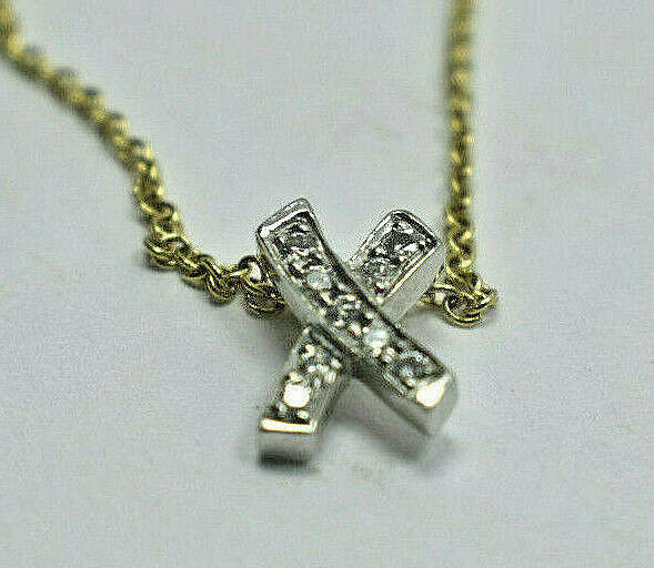 VintageTiffany & Co Platinum Diamond Signature X 18K Gold Necklace, Suede Box