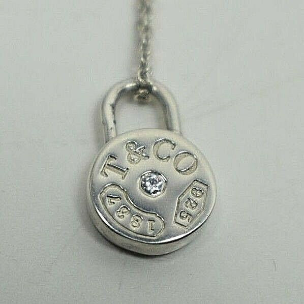 Tiffany & Co. 1837 Diamond Round Padlock Necklace Charm Pendant Sterling ($875) 