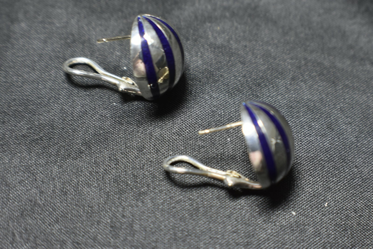 Tiffany & Co Enamel Domed Sterling Silver Earrings Pierced Omega Back, Rare