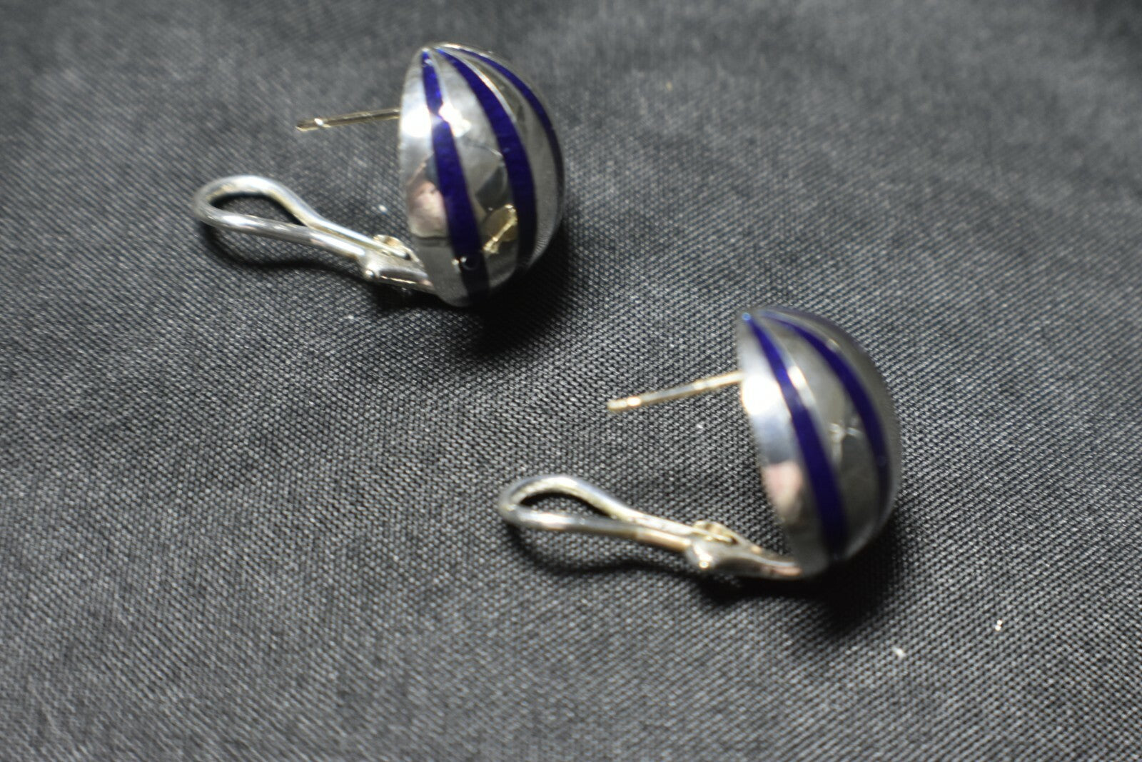 Tiffany & Co Enamel Domed Sterling Silver Earrings Pierced Omega Back, Rare