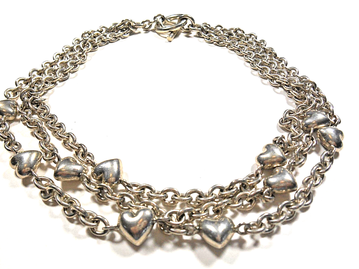TIFFANY & Co Puffed Heart Multi-Strand Chain Toggle Clasp Necklace RARE 17.25"