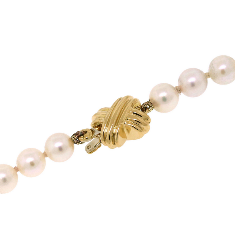 Tiffany & Co 18K Gold Akoya Pearl Signature X 18" Strand Necklace w/ Suede Case