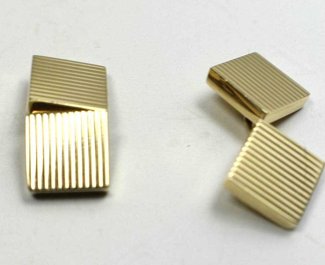 Tiffany & Co Cufflinks Cuff Links Rare Textured 14K Gold Square Ribbed & Pouch