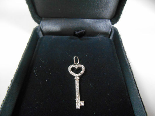 Tiffany & Co Platinum Diamond Encrusted Open Heart Key Pendant For Necklace