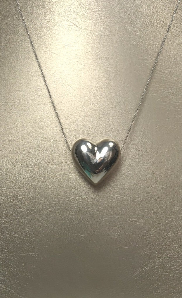 Tiffany & Co Silver Puffed Heart Pendant Charm Necklace Vintage 16"