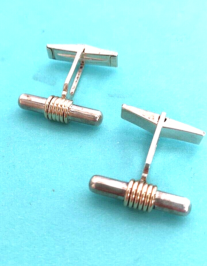 Tiffany & Co Silver & Gold Bar Cuff Links & Pouch Vintage Cufflinks