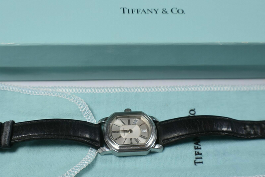 Tiffany & Co Atlas Mark Coupe Resonator Ladies Date Watch SS Guilloche
