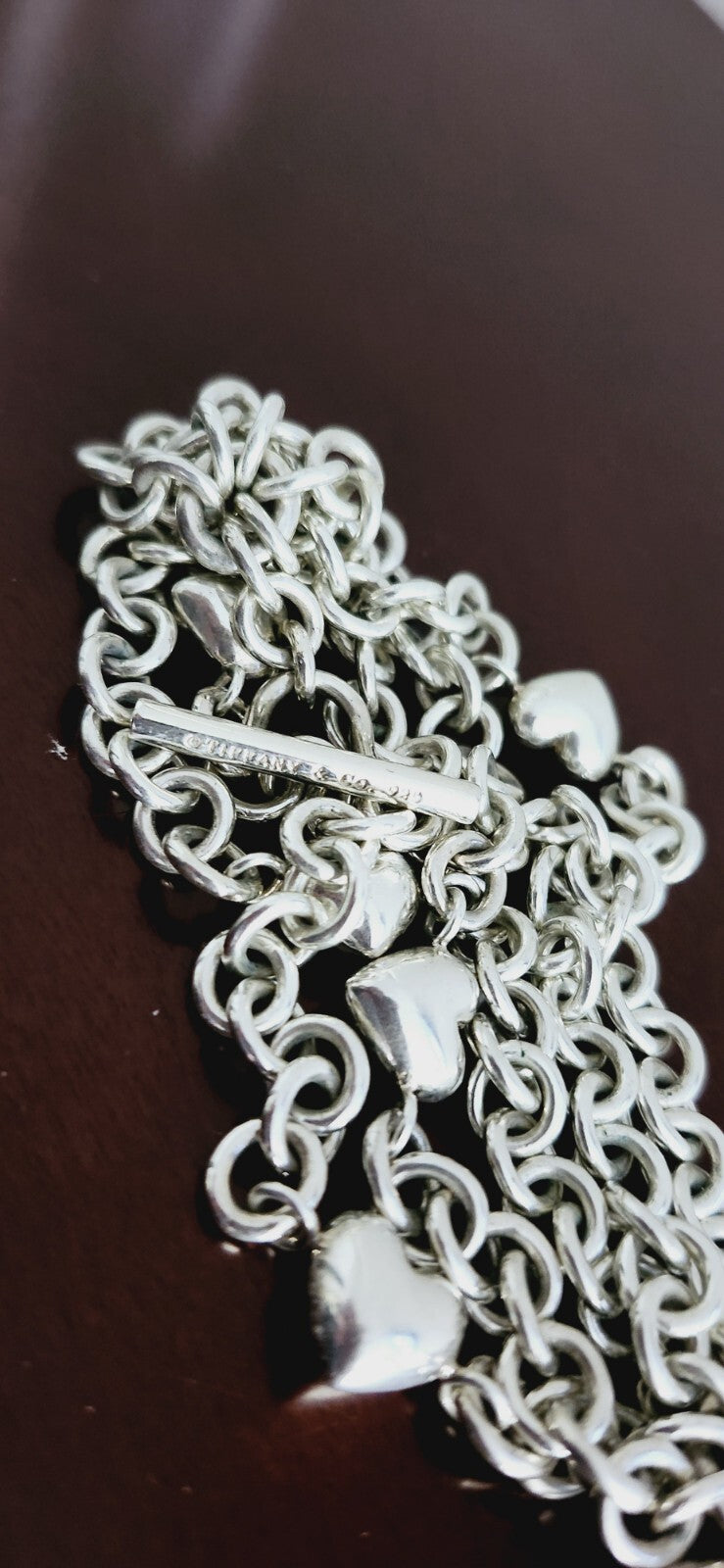 TIFFANY & Co Puffed Heart Multi-Strand Chain Toggle Clasp Bracelet Vintage RARE