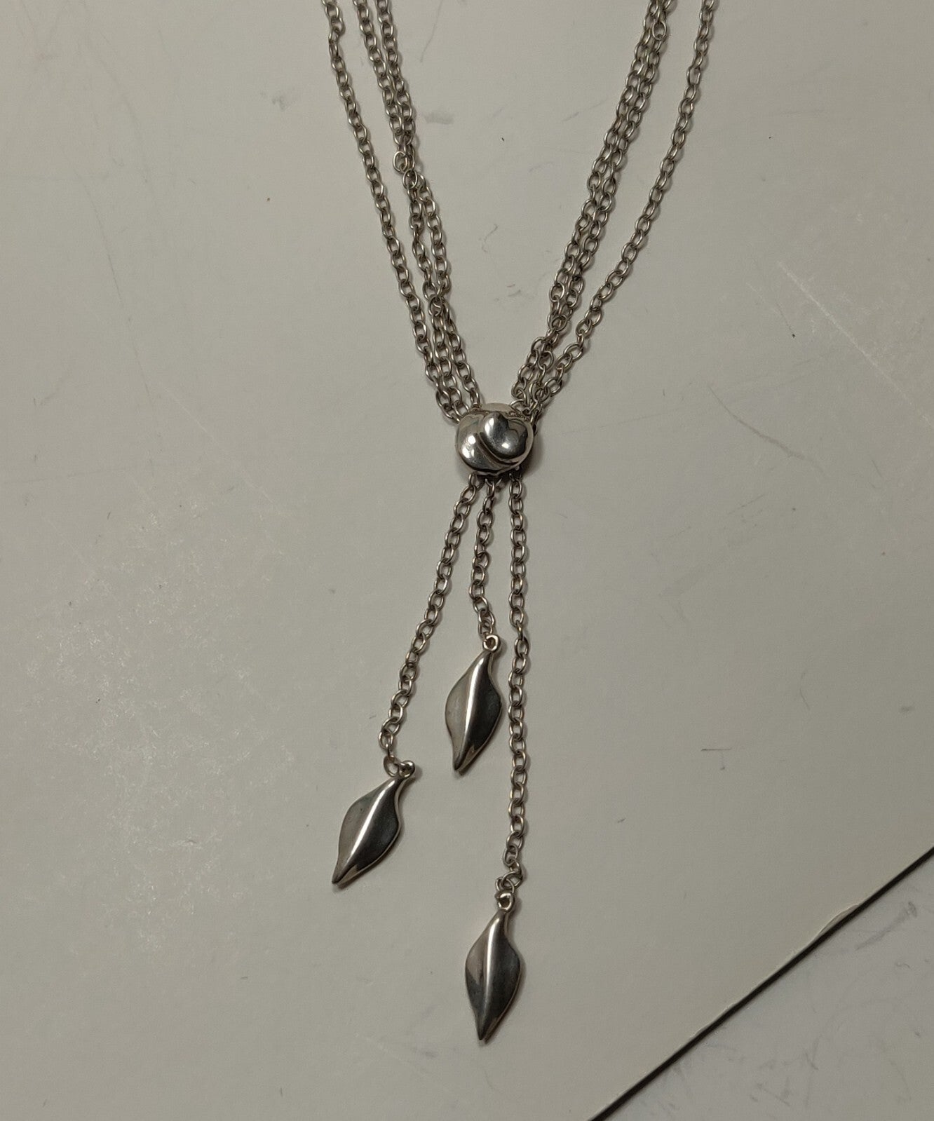 RARE Vintage Tiffany & Co Dangle Leaf Pendant Necklace Sterling Silver 18"