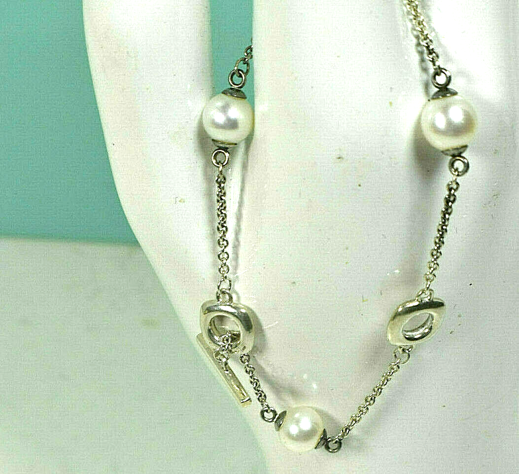 Vintage Tiffany &Co Akoya Pearls Cushion Toggle Silver Bracelet 7" Rare