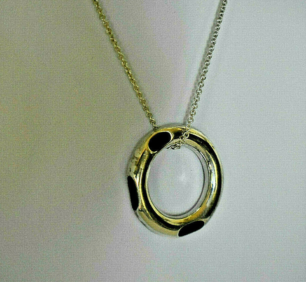 Tiffany & Co Gehry Ebony Wood Inlay Round Sterling Silver Pendant Necklace Italy