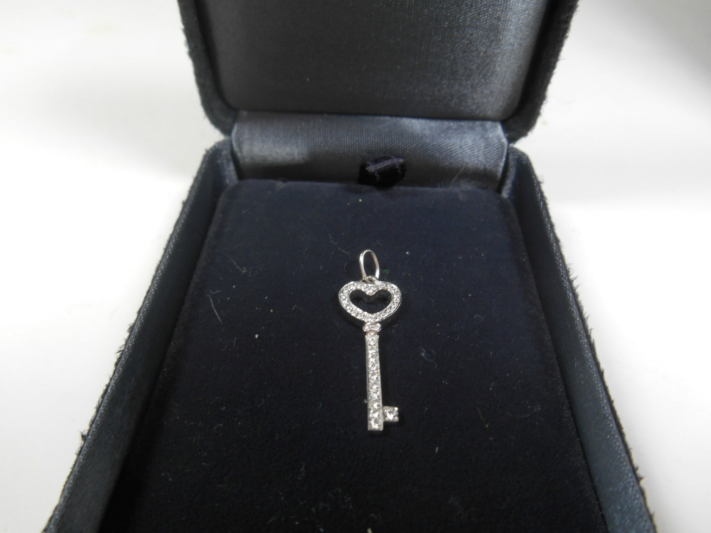Tiffany & Co Platinum Diamond Encrusted Open Heart Key Pendant For Necklace