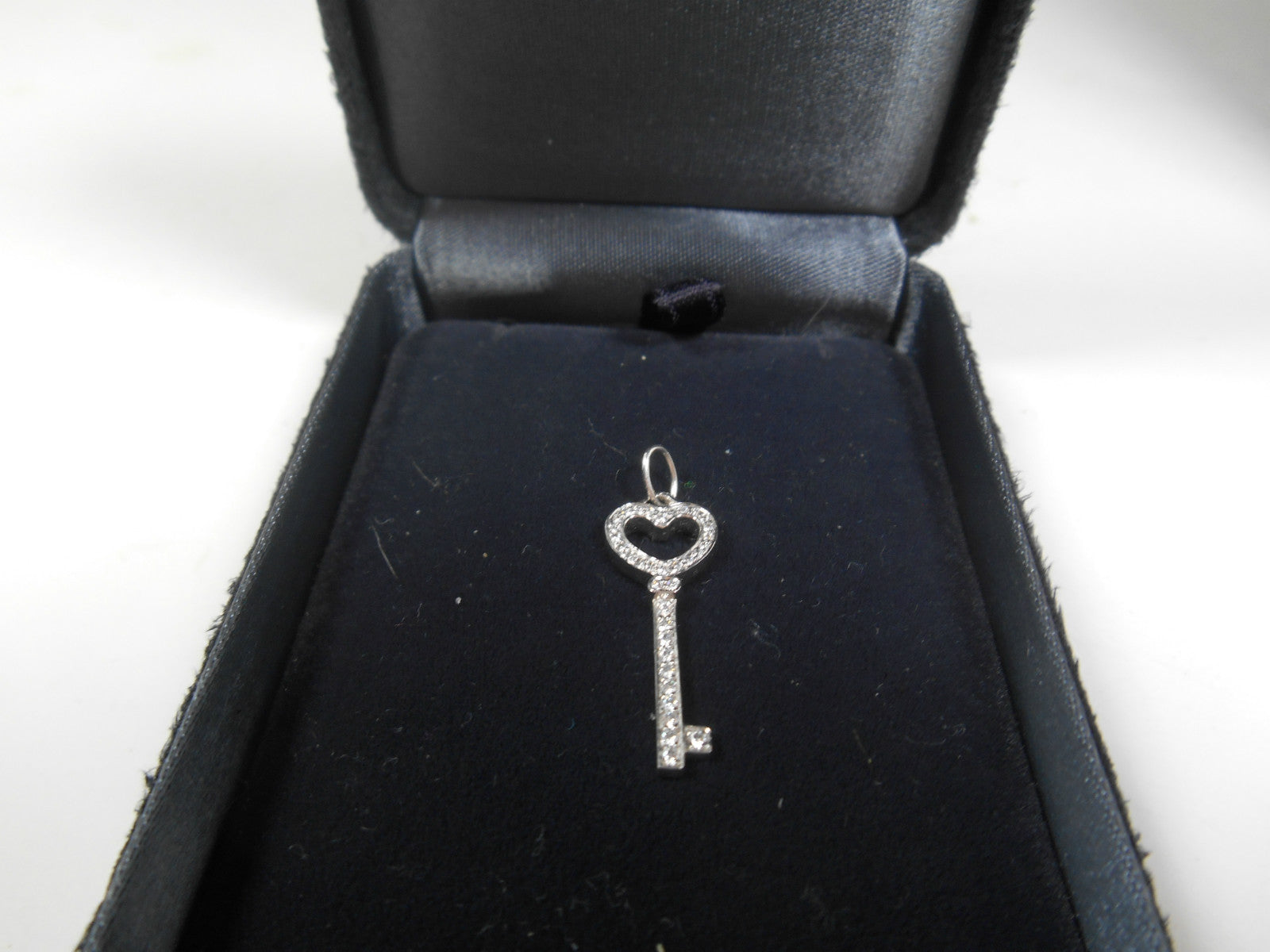 Tiffany & Co Platinum Diamond Encrusted Open Heart Key Pendant For Necklace