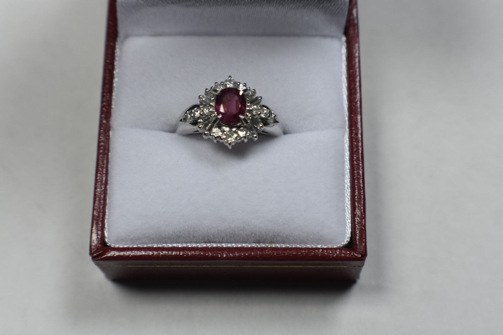 Platinum Ruby Cocktail Engagement Ring 1.30ct G-H Diamond Baguettes Sizable 5.5