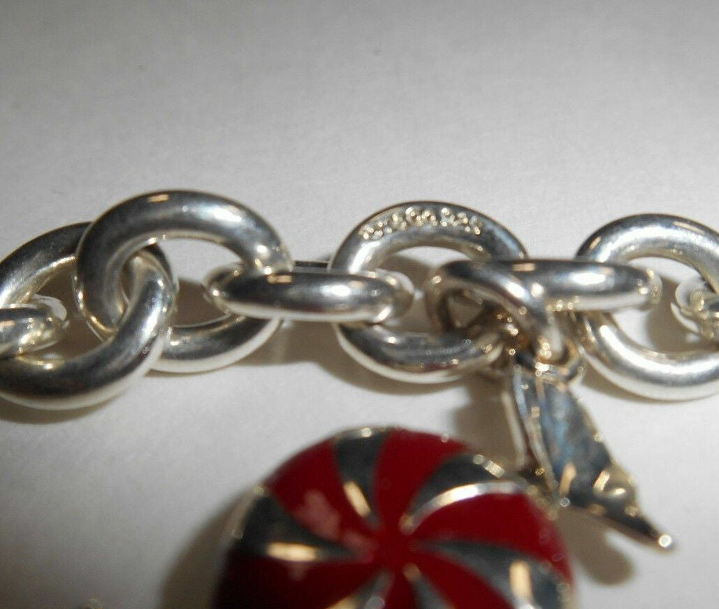 Tiffany & Co Enamel Candy Twist Bon Bon Bracelet Bangle Link Chain Pouch Silver
