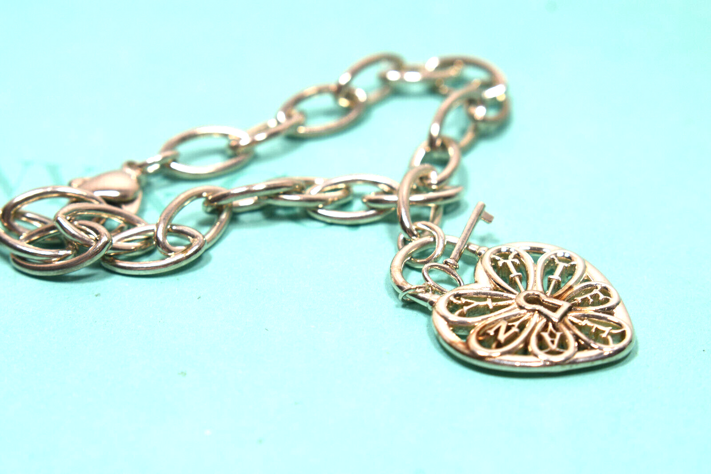 Tiffany & Co Large Padlock Lock Key Filigree Heart Bracelet Silver & Pouch