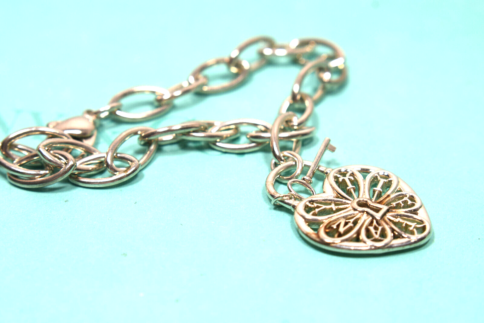 Tiffany & Co Large Padlock Lock Key Filigree Heart Bracelet Silver & Pouch