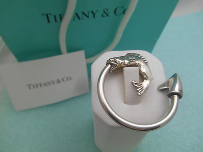 Tiffany & Co. Fish Themed Solid Sterling Silver Key Chain Ring
