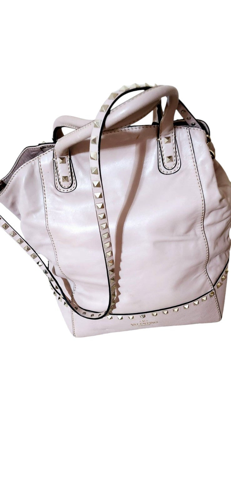  Valentino G Tan Rockstud Lambskin Leather Tote Satchel With Handles