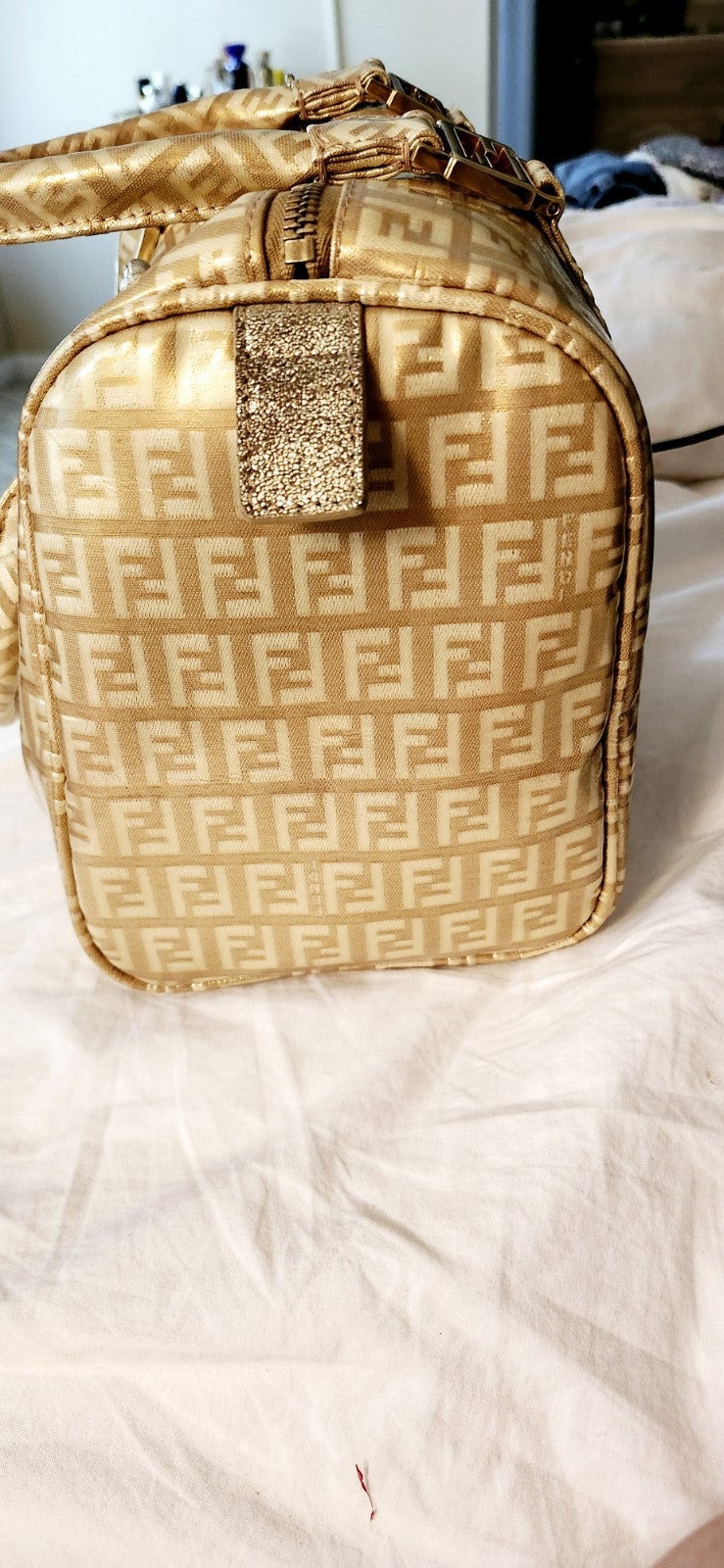 Fendi Gold Icon Logo Boston Bag with Dust Bag Perfect 4 Special Or Anytime Exlnt