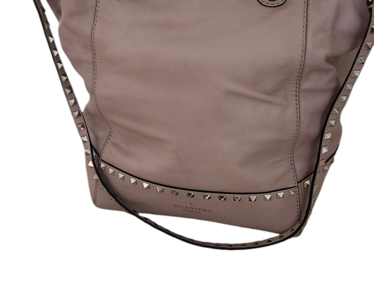  Valentino G Tan Rockstud Lambskin Leather Tote Satchel With Handles
