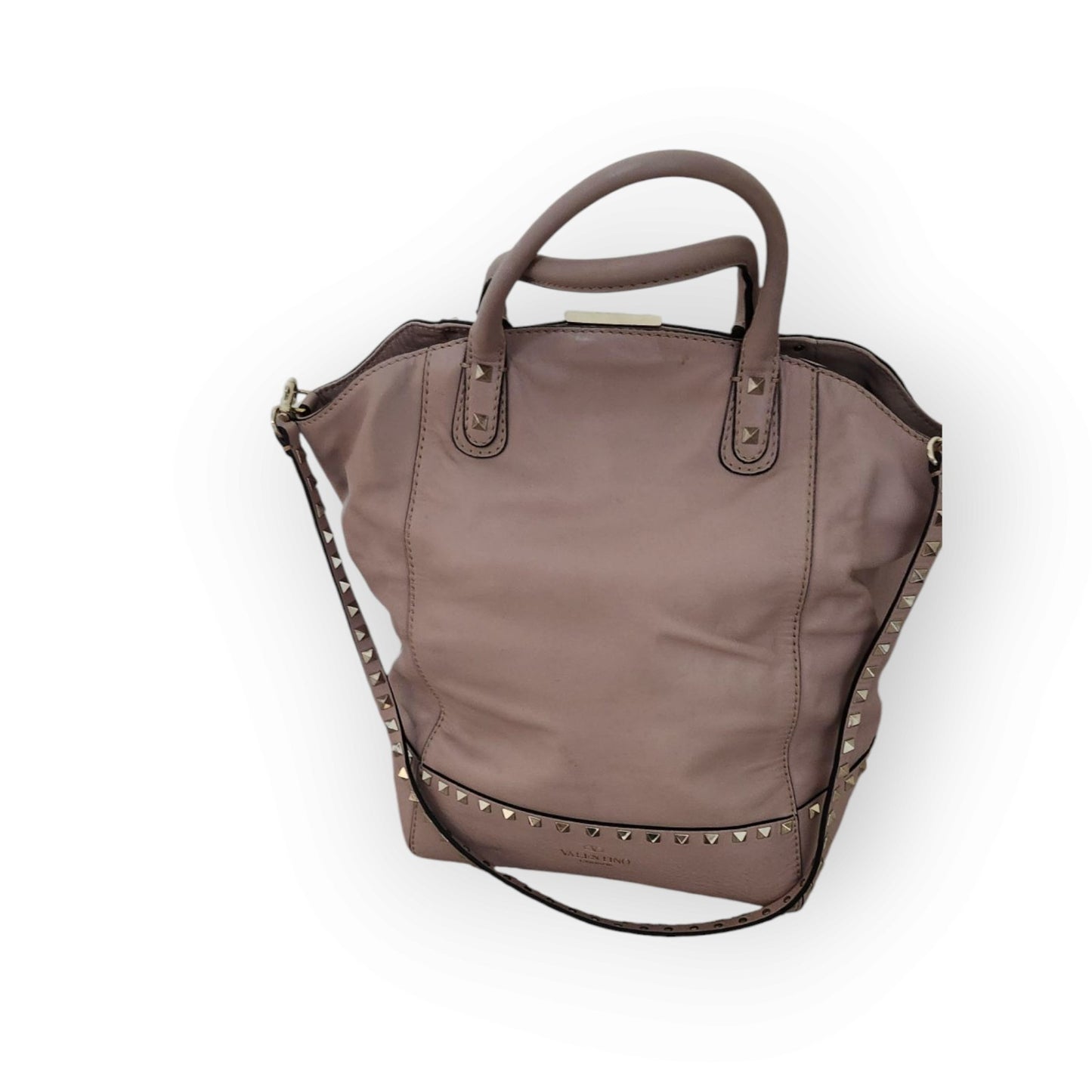  Valentino G Tan Rockstud Lambskin Leather Tote Satchel With Handles