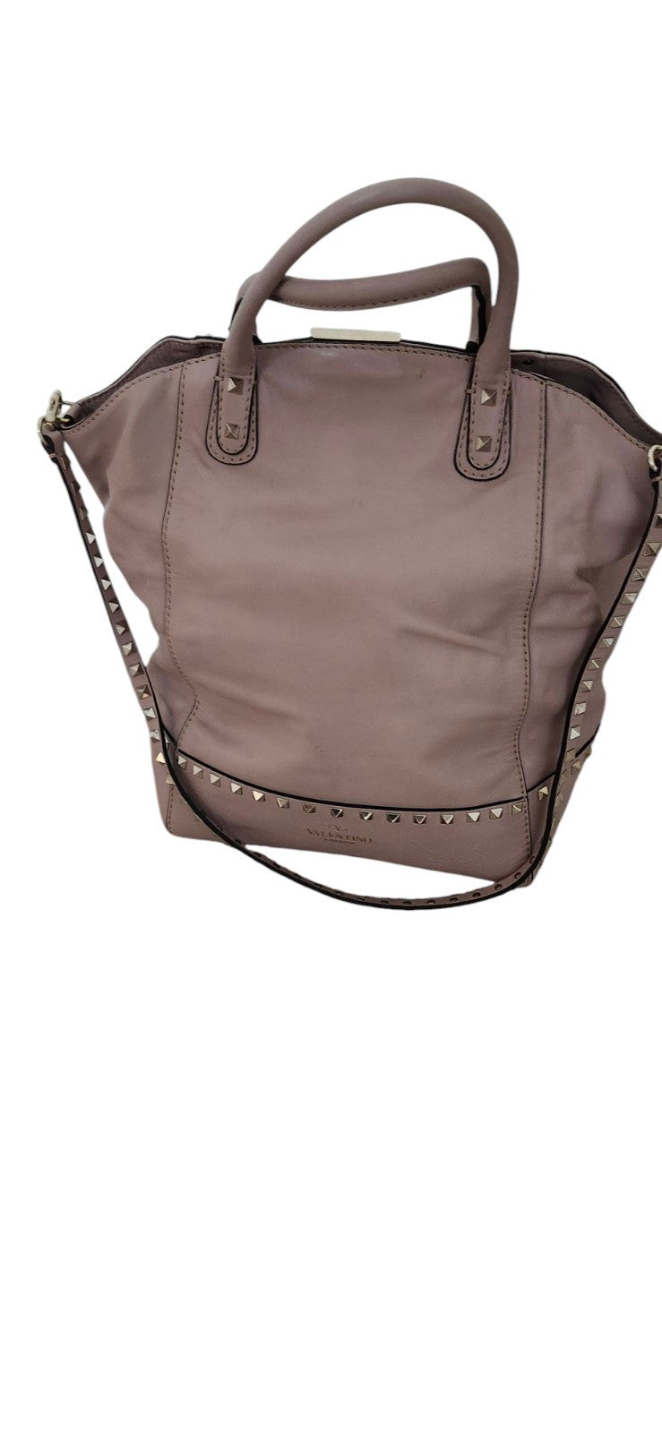  Valentino G Tan Rockstud Lambskin Leather Tote Satchel With Handles