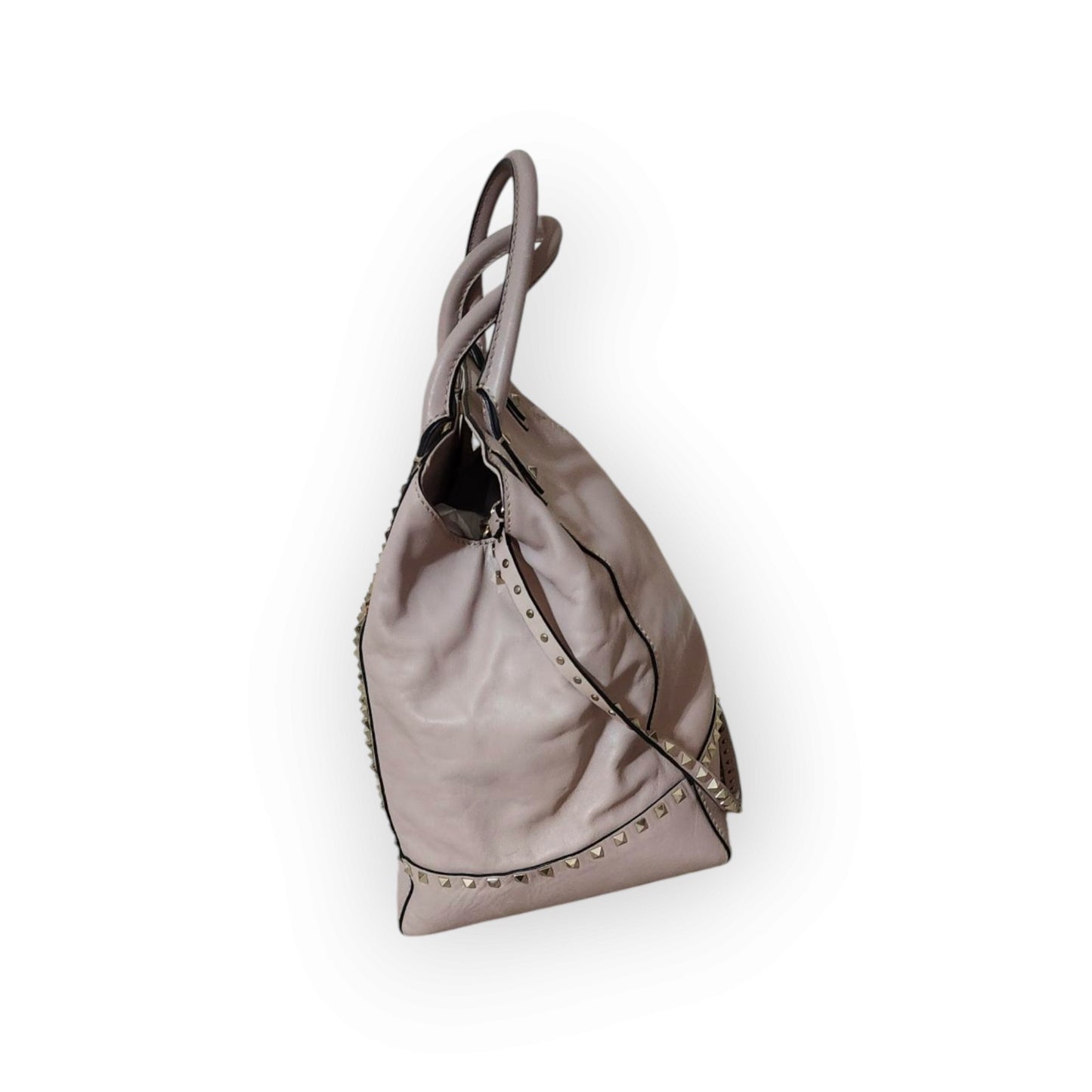  Valentino G Tan Rockstud Lambskin Leather Tote Satchel With Handles