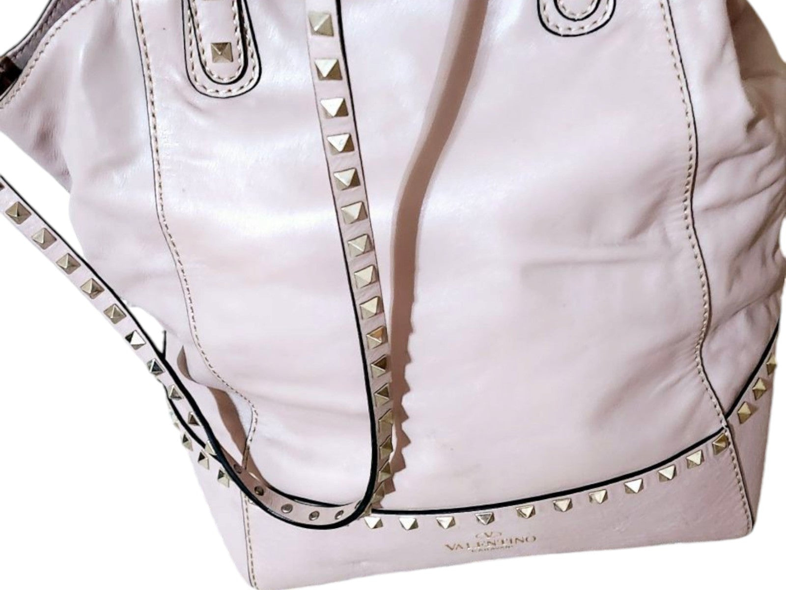  Valentino G Tan Rockstud Lambskin Leather Tote Satchel With Handles