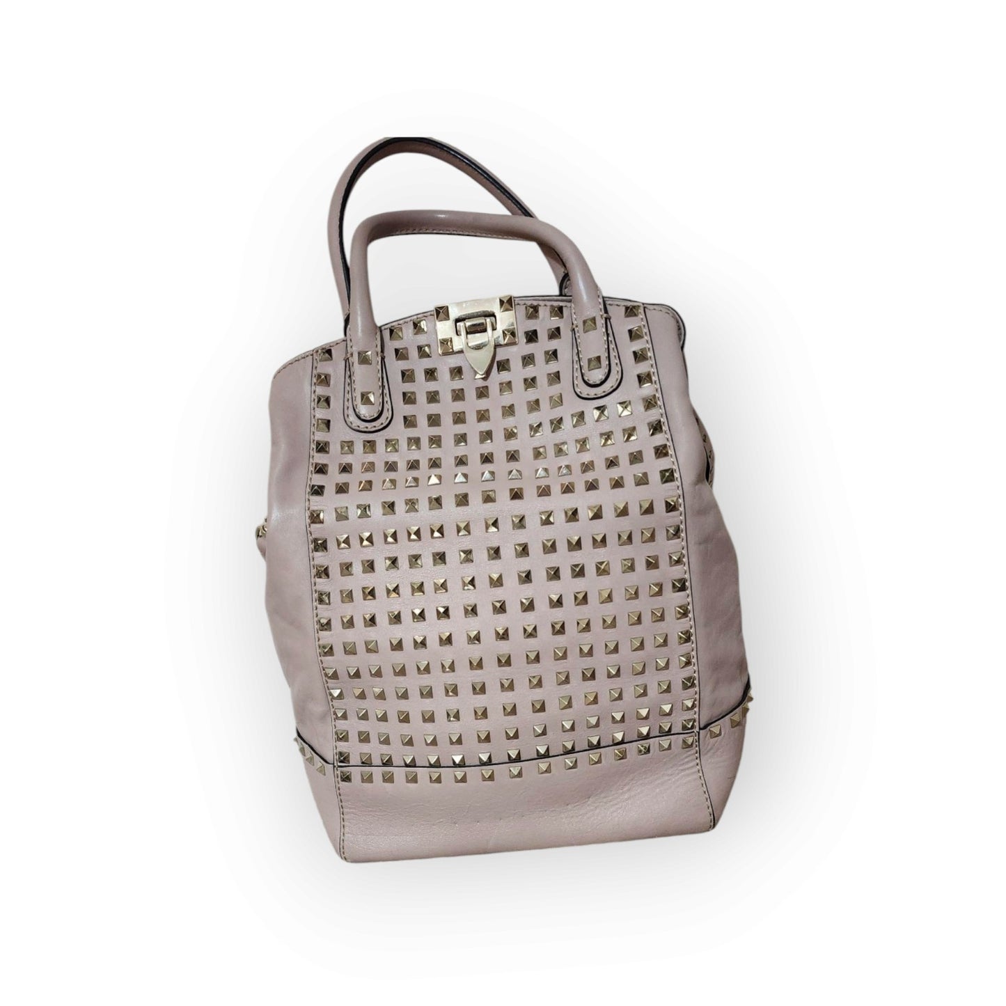  Valentino G Tan Rockstud Lambskin Leather Tote Satchel With Handles