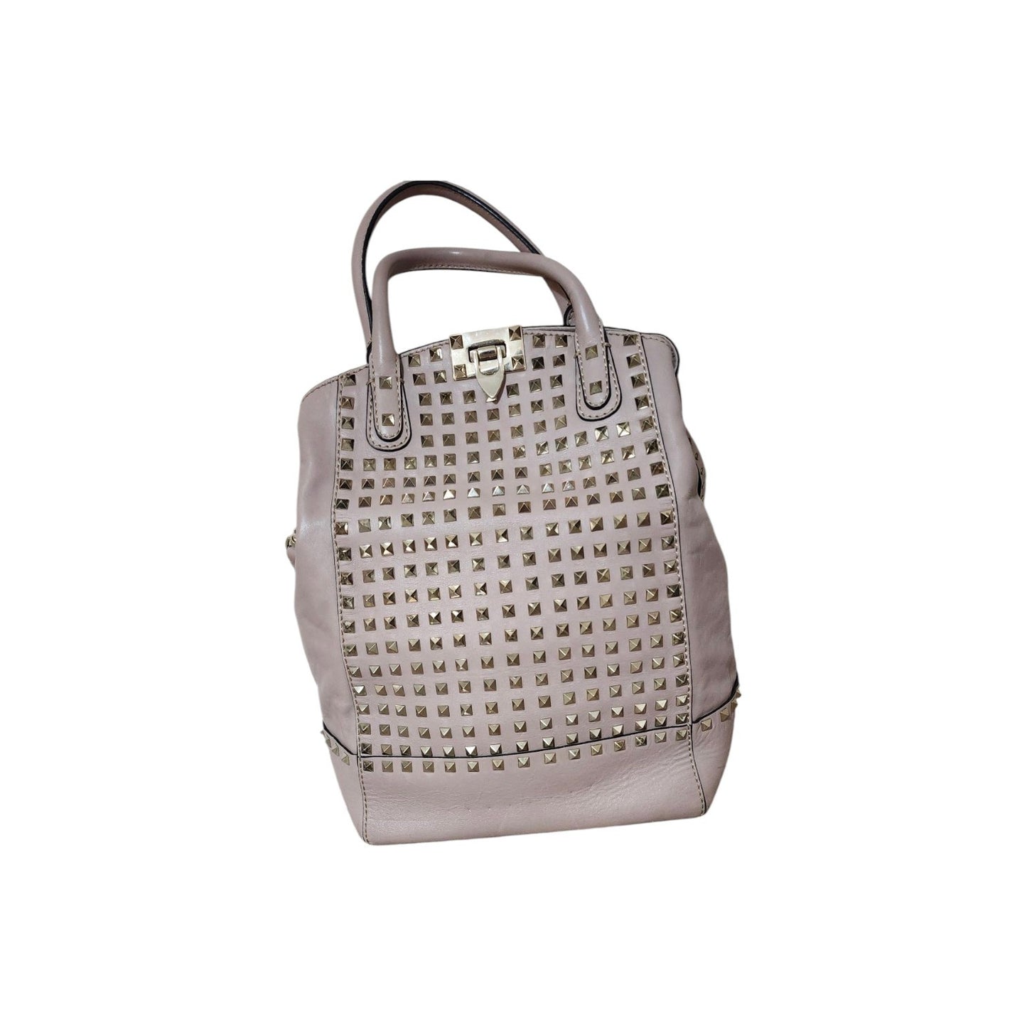 Valentino G Tan Rockstud Lambskin Leather Tote Satchel With Handles