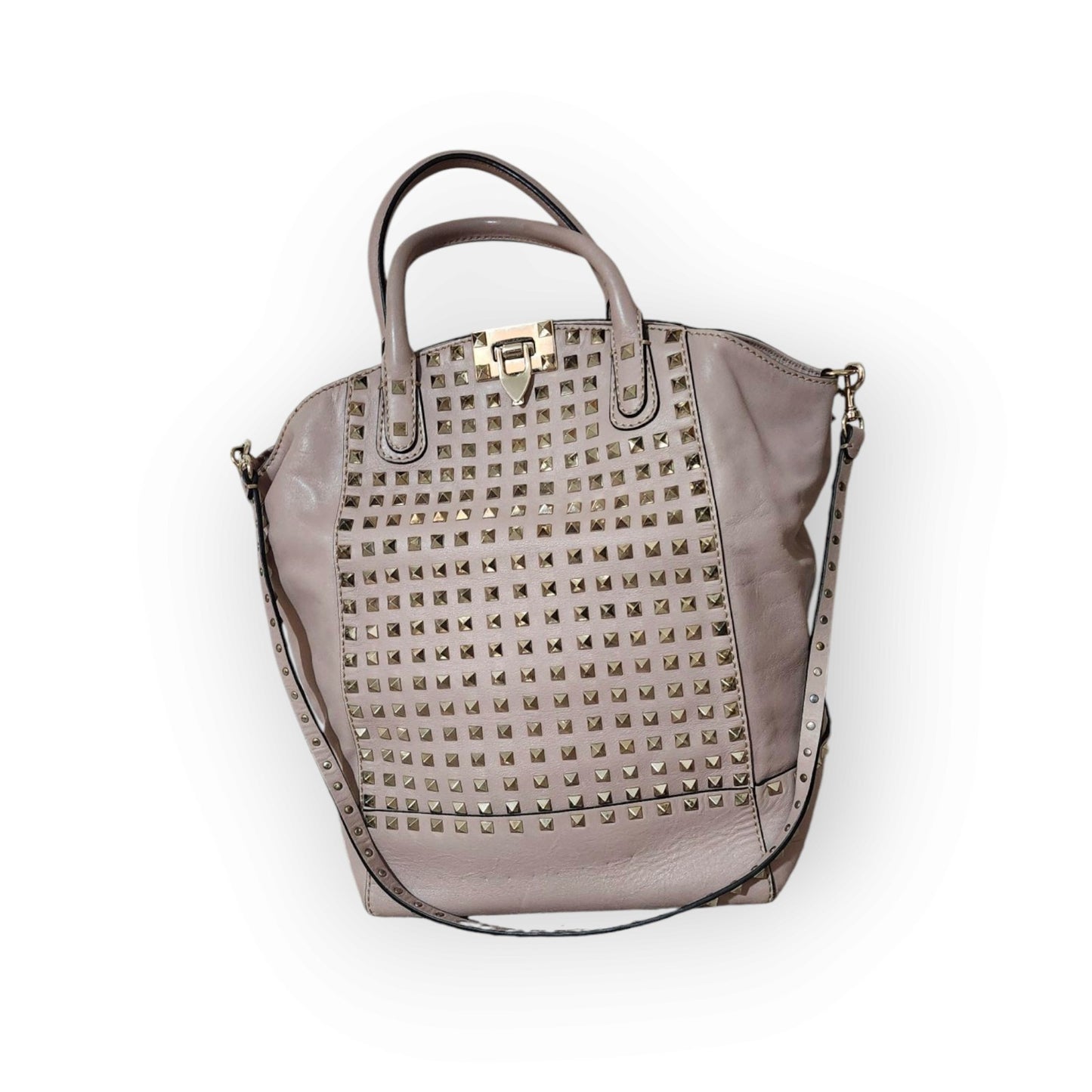  Valentino G Tan Rockstud Lambskin Leather Tote Satchel With Handles