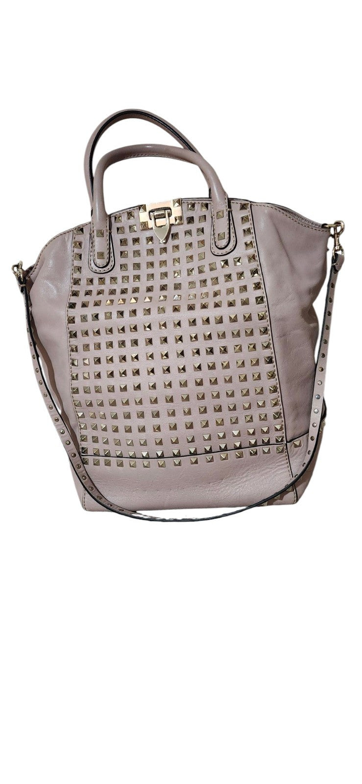  Valentino G Tan Rockstud Lambskin Leather Tote Satchel With Handles