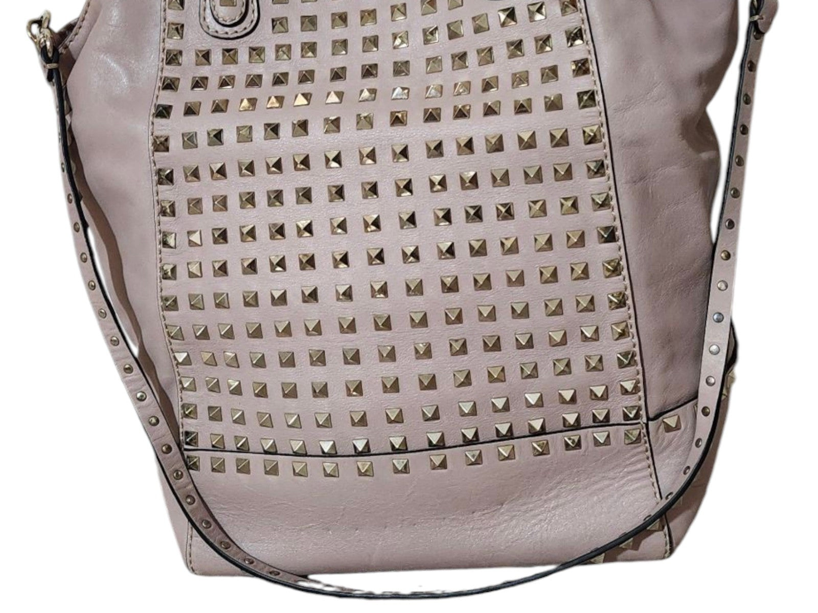  Valentino G Tan Rockstud Lambskin Leather Tote Satchel With Handles