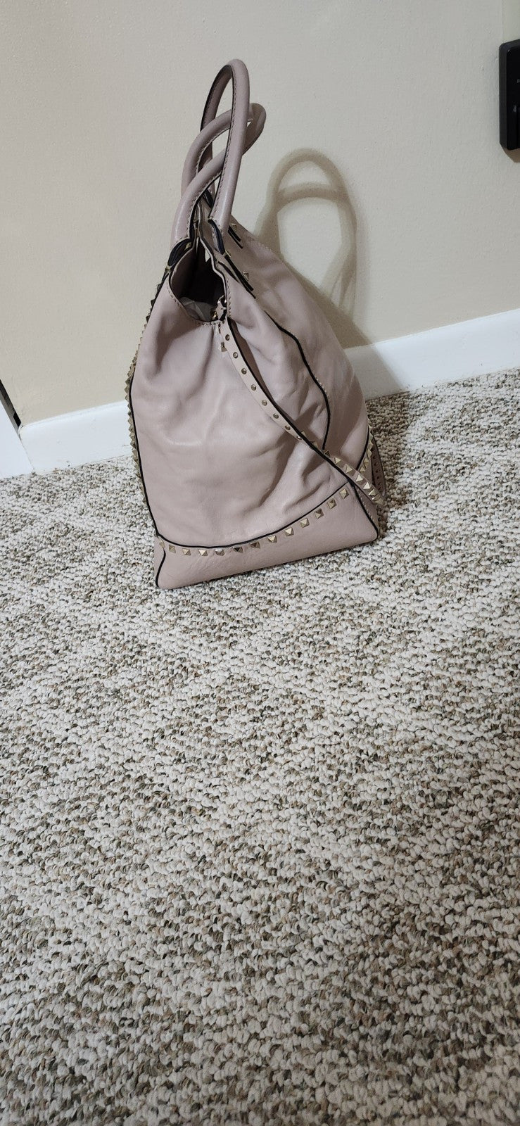  Valentino G Tan Rockstud Lambskin Leather Tote Satchel With Handles
